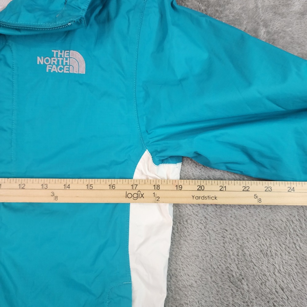 The North Face Jacket Womens XS Teal Blue White Hooded Windbreaker Mesh Lined - Picture 4 of 14